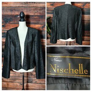 Nina Nischelle Jacket Plus Size 20 Formal Textured Black Beaded Open Lined